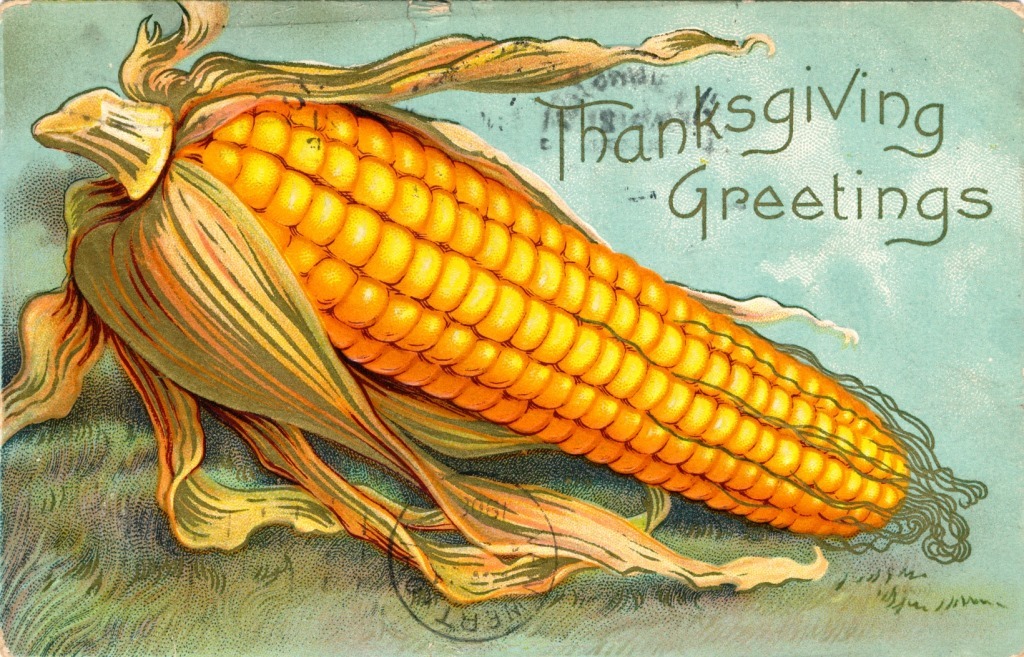 Vintage greeting card featuring an ear of corn