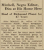 Mitchell's obituary from the Richmond Times Dipatch of December 4, 1929