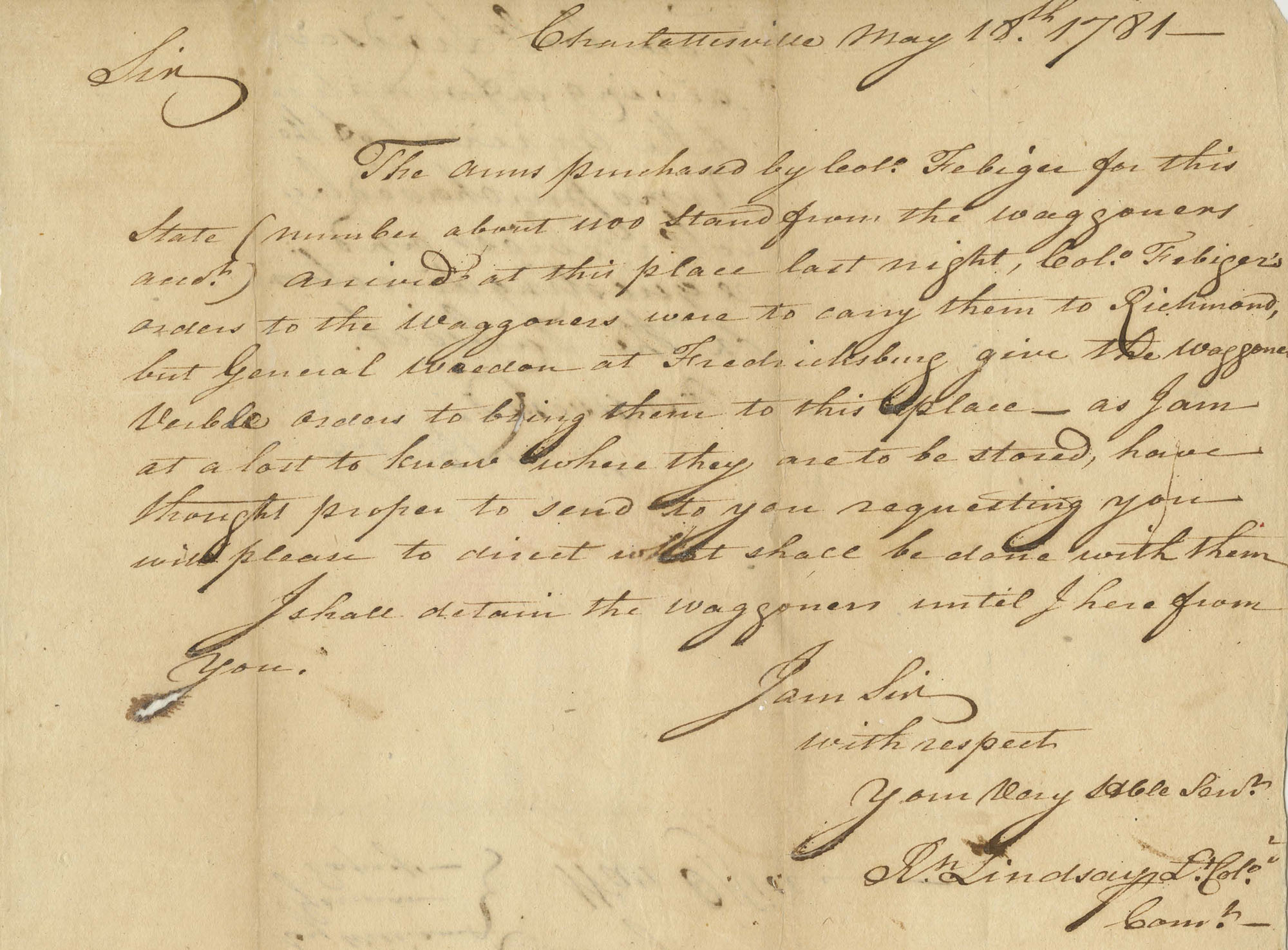 Image shows a letter in handwriting from 1781.