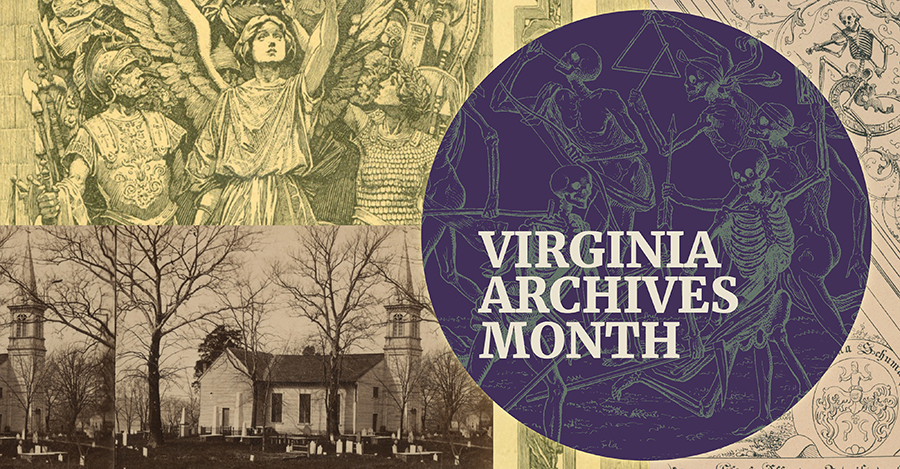 Collage with illustrations and photographs from the archives showing memorials and a cemetary